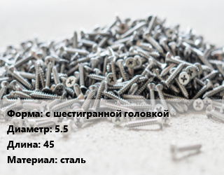 Шуруп с шестигранной головкой 5.5х45 сталь, упаковка 1000 шт цена от 1639 Тг / кг, где купить, условия доставки в Шымкенте и Южно-Казахстанской области